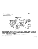 Предварительный просмотр 2 страницы Honda 1987 TRX250 FOURTRAX 250 Owner'S Manual