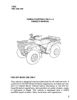 Предварительный просмотр 3 страницы Honda 1992 TRX300FW Fourtrax 300 4x4 Owner'S Manual