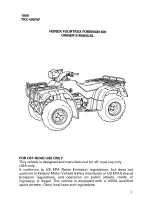 Предварительный просмотр 3 страницы Honda 1999 TRX400FW Fourtrax Foreman 400 Owner'S Manual