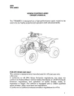 Предварительный просмотр 3 страницы Honda 2000 TRX400EX FourTrax Owner'S Manual