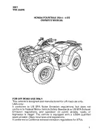 Предварительный просмотр 3 страницы Honda 2001 TRX 350FE Fourtrax 350 4x4 ES Owner'S Manual