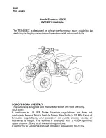 Preview for 3 page of Honda 2002 TRX400EX Sportrax Owner'S Manual