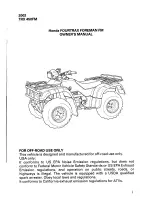 Preview for 3 page of Honda 2002 TRX450FM FourTrax Foreman FM Owner'S Manual