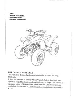 Preview for 3 page of Honda TRX 250EX Sportrax 250EX Owner'S Manual