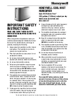 Preview for 1 page of Honeywell HCM-350 - Germ Free Cool Mist Humidifier Important Safety Instructions Manual