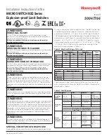 Honeywell MICRO SWITCH BX2 Series Installation Instructions Manual предпросмотр