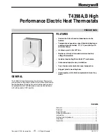 Preview for 1 page of Honeywell T4398A1021 - Electric Heat Thermostat Product Data