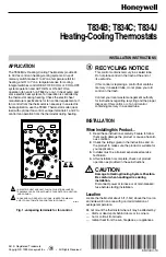 Preview for 1 page of Honeywell T834B Installation Instructions Manual