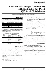 Preview for 1 page of Honeywell Tradeline T874A-F Installation Instructions Manual