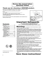 Предварительный просмотр 2 страницы Hoover U5155-900 Owner'S Manual