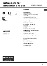 Preview for 1 page of Hotpoint Ariston AQUALTIS AQS82D 29 Instructions For Installation And Use Manual