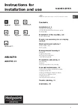 Preview for 1 page of Hotpoint AQD970D49 Instructions For Installation And Use Manual