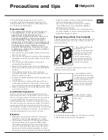 Предварительный просмотр 7 страницы Hotpoint Aqualtis AQ114F 49D Instructions For Installation And Use Manual