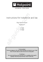 Preview for 1 page of Hotpoint Aquarius+ VTD60 Instructions For Installation And Use Manual