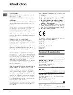 Предварительный просмотр 2 страницы Hotpoint BD52B/2 Instructions For Installation And Use Manual