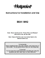 Hotpoint BS61 MK2 Instructions For Installation And Use Manual предпросмотр