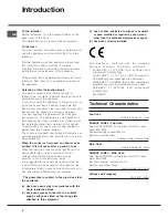 Предварительный просмотр 2 страницы Hotpoint EW74 Instructions For Installation And Use Manual