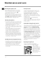 Предварительный просмотр 8 страницы Hotpoint FF4DK(UK) Operating Instructions Manual