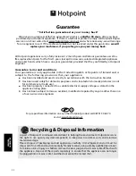 Предварительный просмотр 22 страницы Hotpoint ffa91 Instructions For Installation & Use