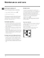 Предварительный просмотр 8 страницы Hotpoint FFB6200AP Operating Instructions Manual