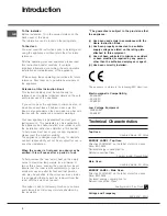 Предварительный просмотр 2 страницы Hotpoint UE89X/1 Instructions For Installation And Use Manual