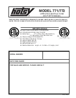 Предварительный просмотр 1 страницы Hotsy 771 Operating Instructions And Parts Manual