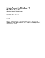 Предварительный просмотр 1 страницы HP Compaq Presario CQ60 Maintenance And Service Manual