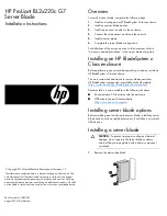 Preview for 1 page of HP ProLiant BL2x220c G7 Installation Instructions