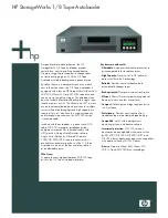 HP StorageWorks 1/8 Tape Autoloader Specification Sheet предпросмотр