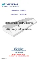 Preview for 1 page of Imperial Kitchen Ventilation 1900PS-10 Installation Instructions & Warranty Information