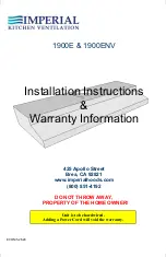 Imperial Kitchen Ventilation 1930ENV Installation Instructions & Warranty Information preview