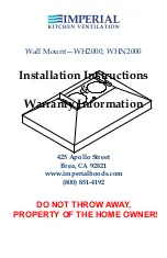 Preview for 1 page of Imperial Kitchen Ventilation WH2000 Installation Instructions & Warranty Information