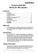 Preview for 3 page of Insignia NS-BT400 - 2.1-CH Wireless Speaker Sys User Manual