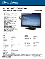 Preview for 1 page of iSymphony LCD26iH56 Specifications