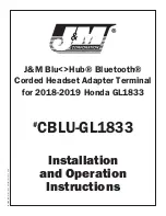 J&M Blue Hub Bluetooth CBLU-GL1833 Installation And Operation Instructions preview