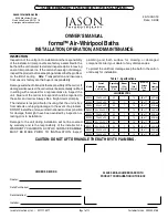 JASON Hydrotherapy forma Series Installation, Operation And Maintenance Instructions preview