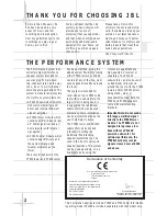 Preview for 3 page of JBL Performance Series PT800 Owner'S Manual