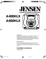 Предварительный просмотр 1 страницы Jensen A400HLX Installation And Operation Manual