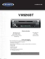 Preview for 1 page of Jensen VM9216BT Installation Manual