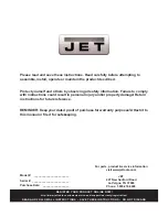 Preview for 2 page of Jet JCP-803 Operating Instructions And Parts Manual