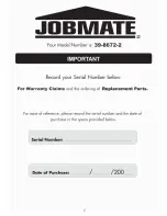 Preview for 2 page of jobmate 39-8672-2 Operator'S Manual