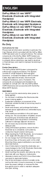 Preview for 3 page of Johnson & Johnson DePuy Mitek 2.3 mm VAPR Instructions For Use Manual