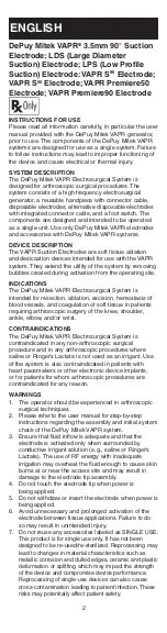 Preview for 2 page of Johnson & Johnson DePuy Mitek VAPR 3.5 mm 90 Instructions For Use Manual