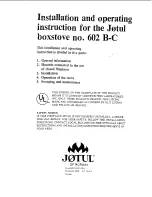 Предварительный просмотр 1 страницы Jøtul 602 B-C Installation And Operator'S Manual