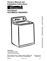 Kenmore One-speed automatic washers Owner'S Manual And Installation Instructions preview