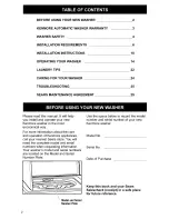 Preview for 2 page of Kenmore Washer Owner'S Manual And Installation Instructions