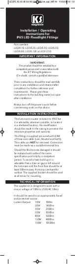 Предварительный просмотр 1 страницы KingShield LEDFL10 Installation & Operating Instructions