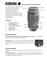 Kiron 105mm f2.8 Macro Lens Instructions preview