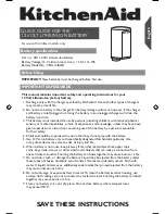 KitchenAid 5KCL12IBOB Quick Manual preview