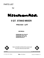 KitchenAid KSM500ER0 Parts List preview